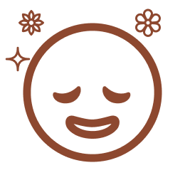 Brown smiley face with closed eyes and flowers