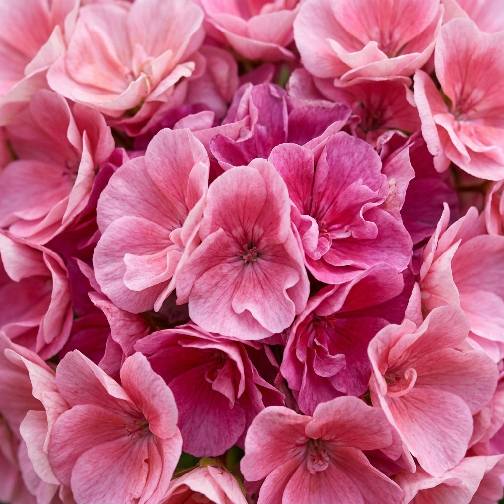 A dense, close-up cluster of flowers in various shades of pink.