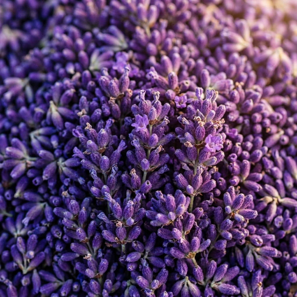 A close-up, top-down photograph of a large, dense bunch of purple lavender flowers.