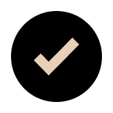 A light-colored checkmark inside a black circle with a white ring.