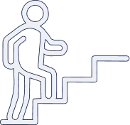 Line drawing of a person climbing stairs.