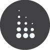 A dark gray circular icon with three columns of white dots that decrease in size from bottom to top.