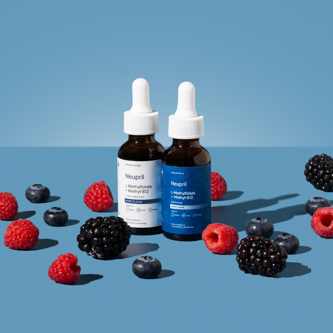 Neupril and Neupril Kids bottles with berries