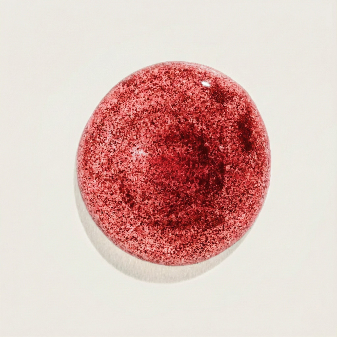 Glossy red methylfolate liquid forming a circular droplet.
