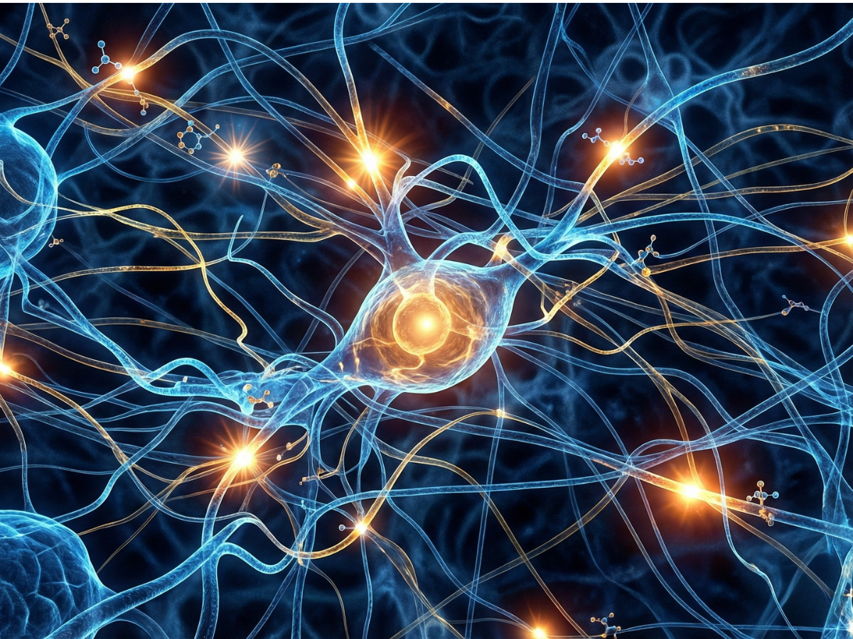 Neural network firing dopamine and norepinephrine signals, fueled by active methylfolate.
