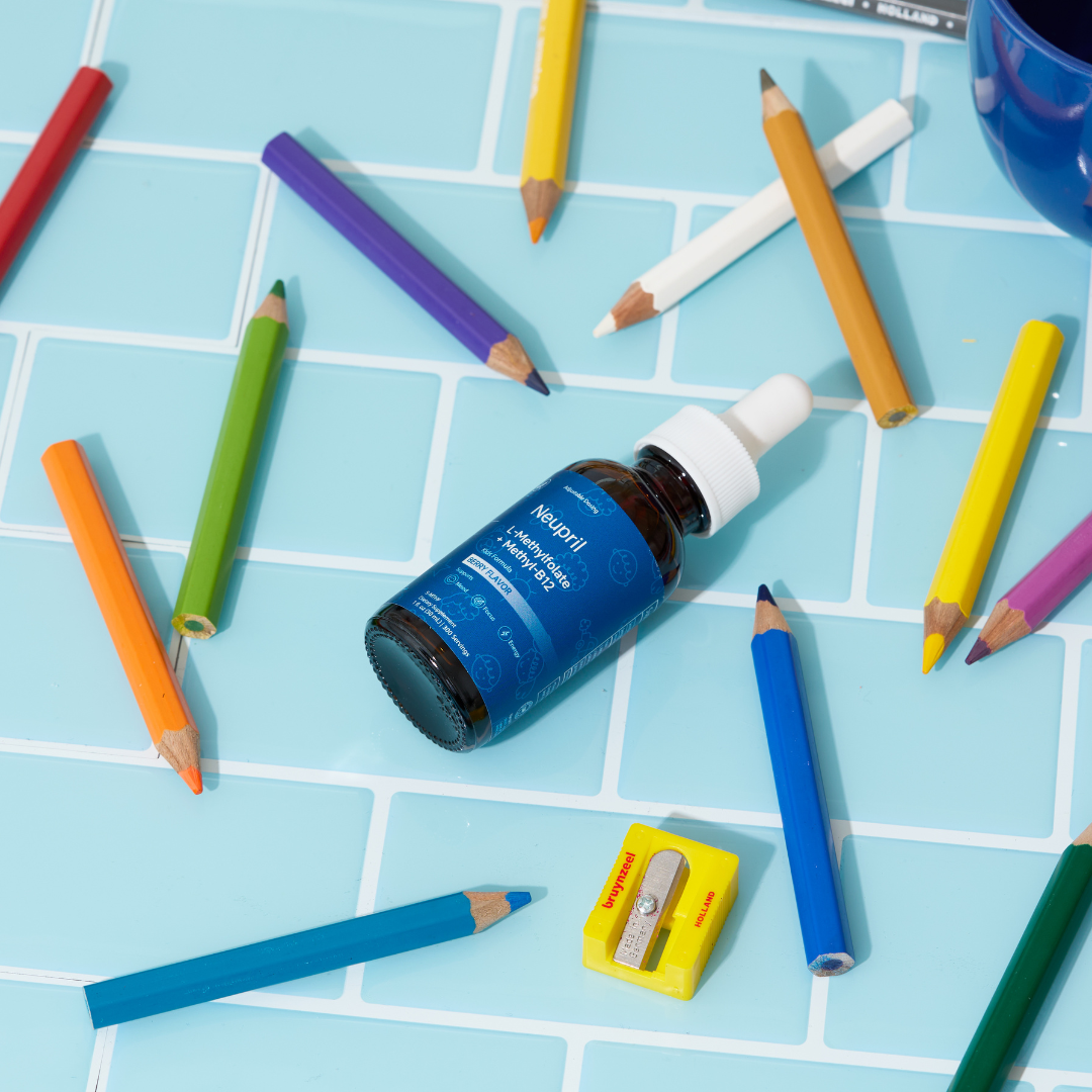 Kids liquid brain support supplement by Neupril for focus and energy during school.