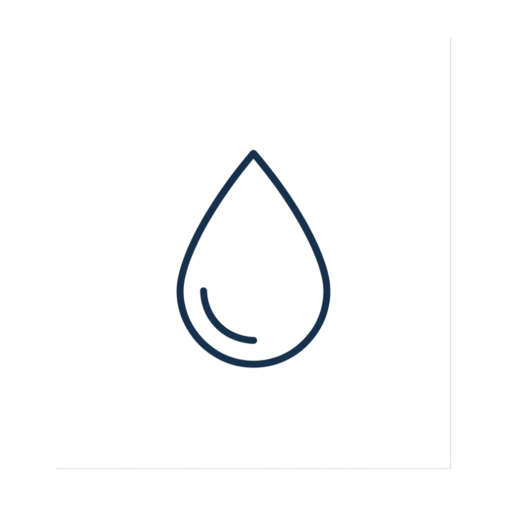 A dark blue line icon of a single droplet on a white background.