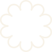 A black background with a white, scalloped circular outline.