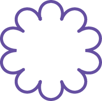 Purple scalloped circular design on a white background.