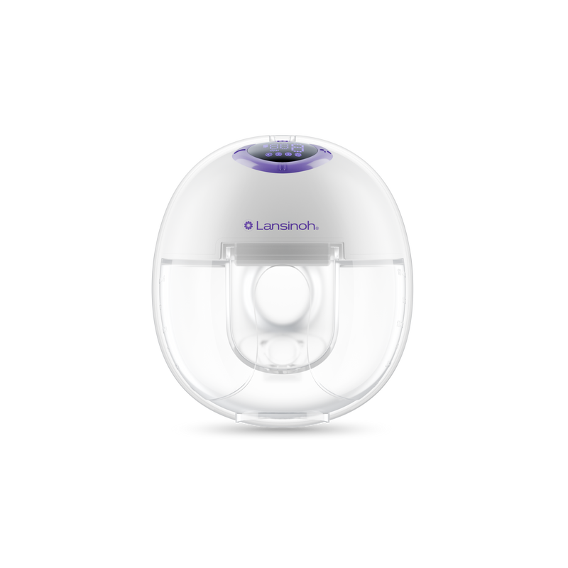 White Lansinoh breast pump with digital display on top.