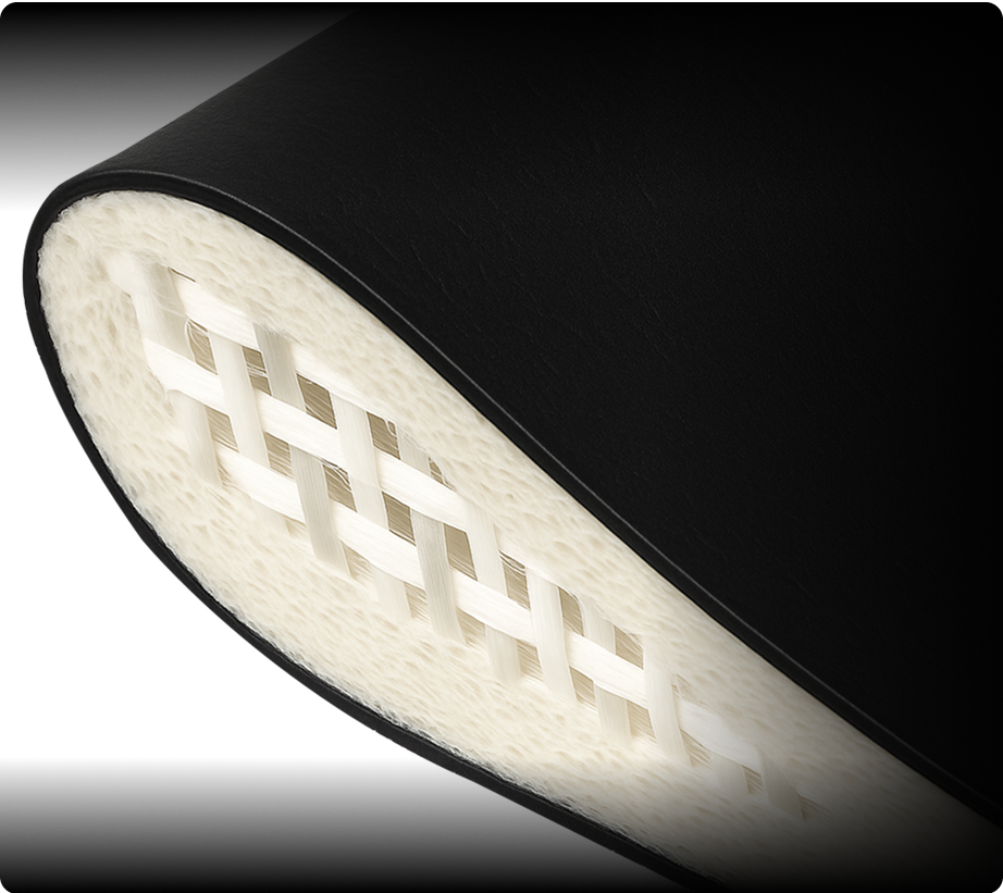 Close-up of black material with a woven white structure.