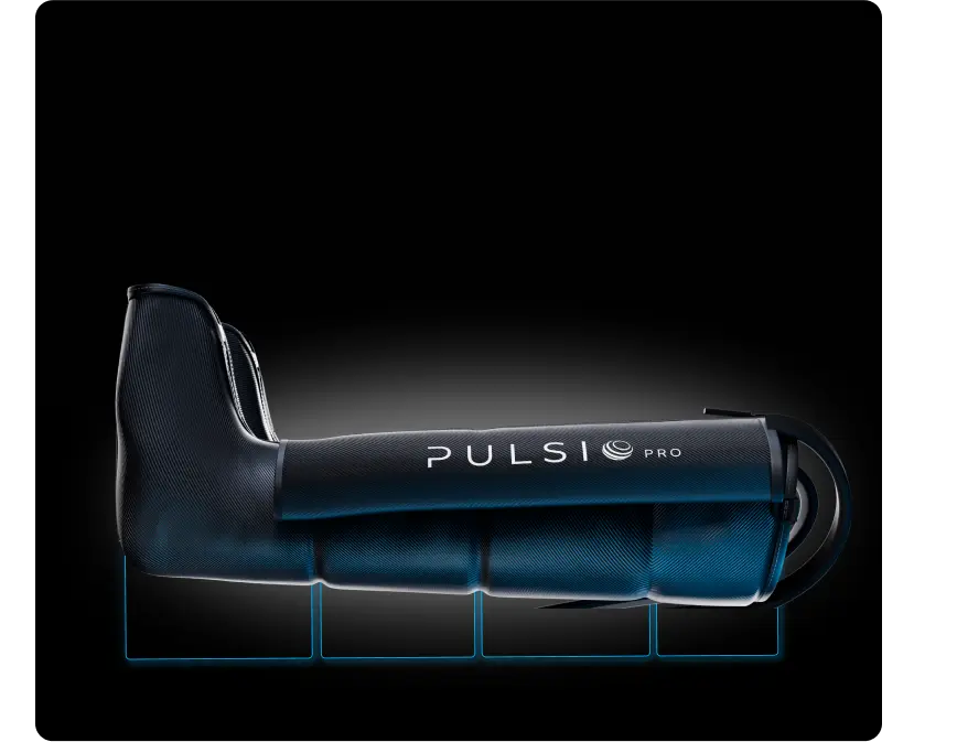 Black and blue ergonomic device labeled 'PULSIO PRO' on a dark background.