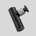 A small, black, cylindrical monocular with a silver focus knob against a plain grey background.
