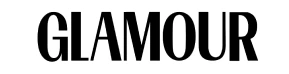 Black text 'GLAMOUR' on a white background.