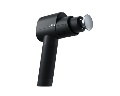 Black handheld massage device with a rounded attachment.