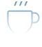 Simple icon of a steaming coffee cup on a dark background.
