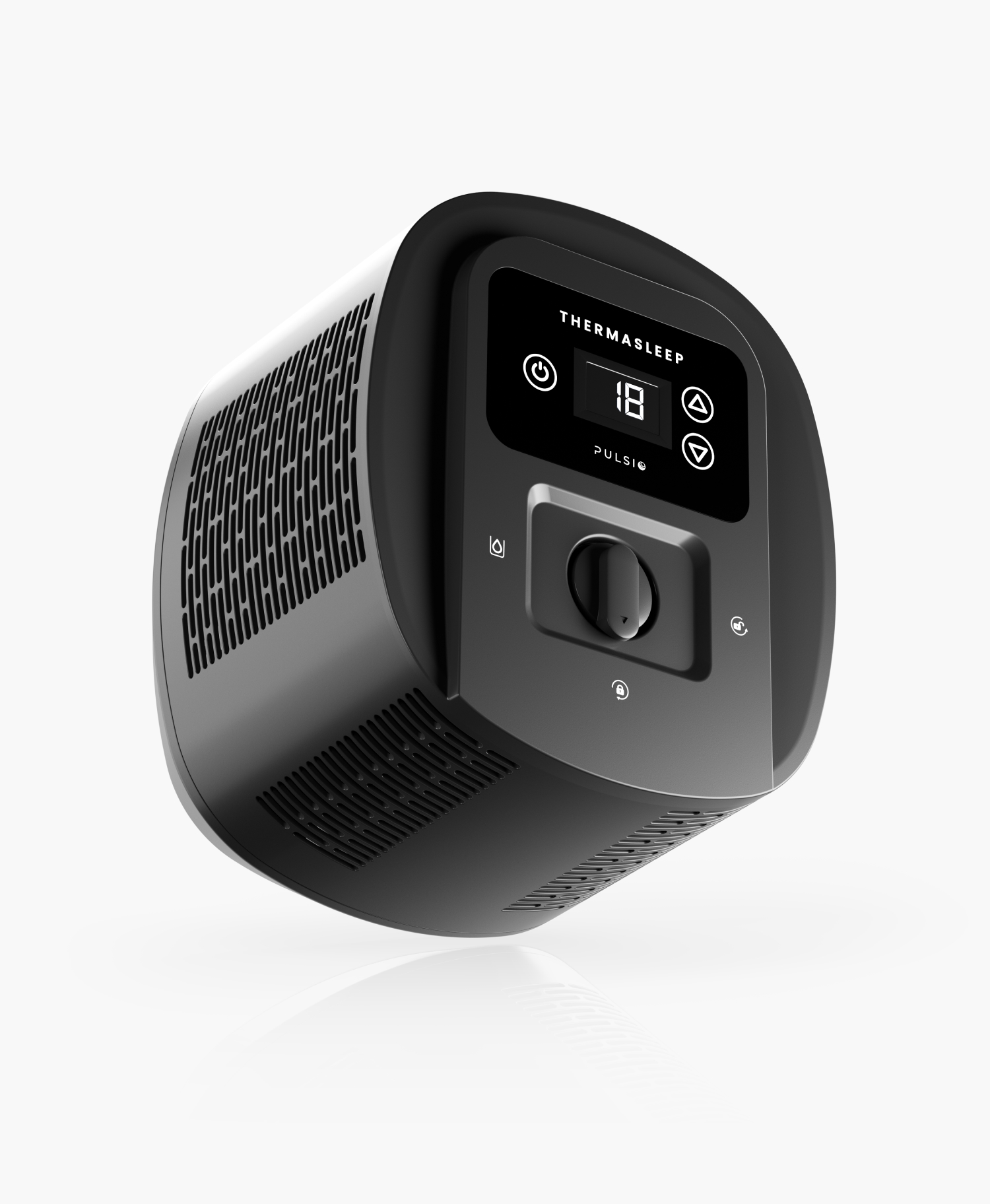 A black Thermasleep Pulsio climate control unit with a digital display, shown against a white background.