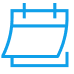 Blue line art of a calendar icon.