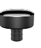 Small black, rounded object with a threaded bottom against a black background.