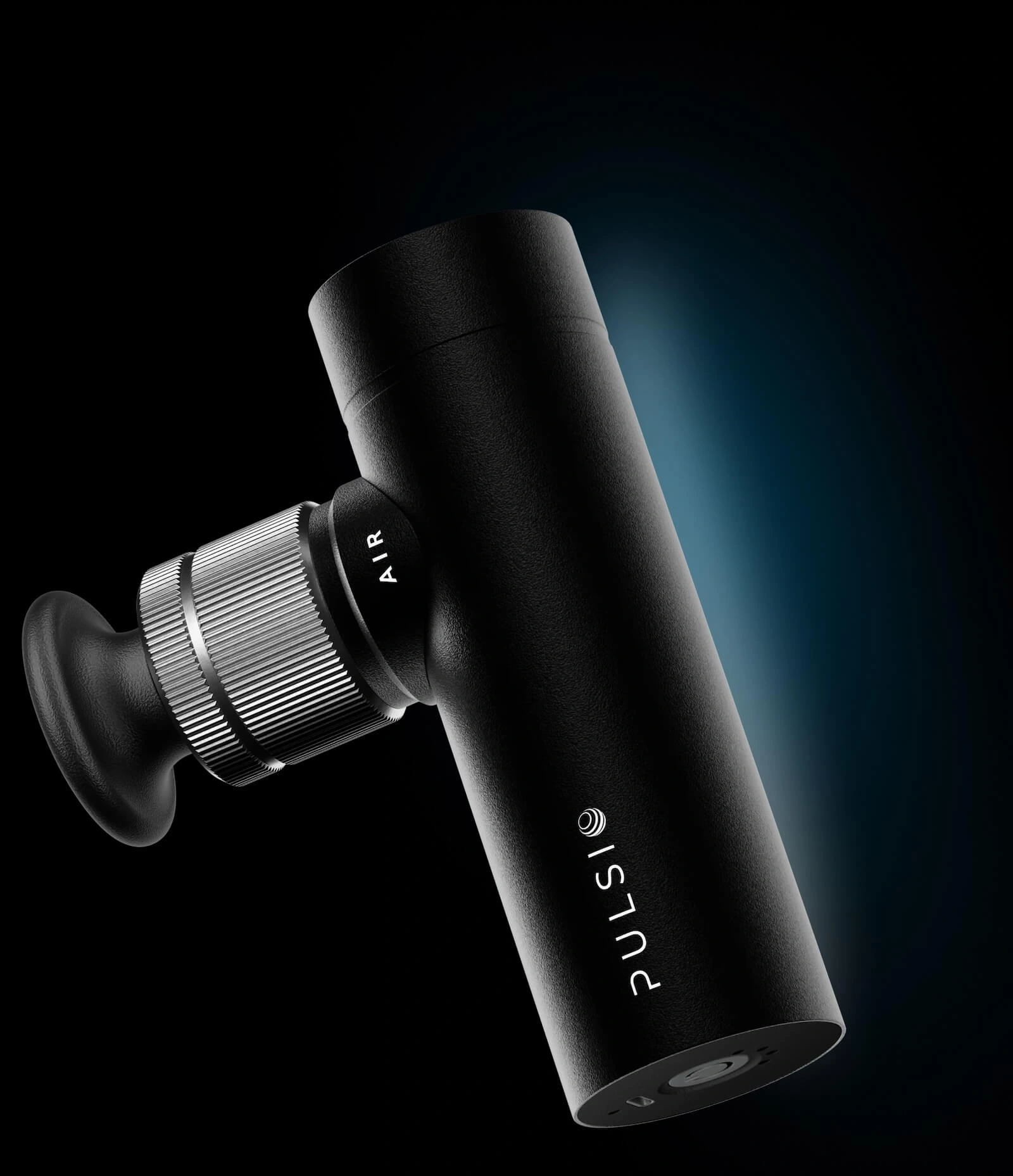 Black massage gun with 'PULSI' branding on a dark background.