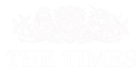 'Logo of 'The Times' newspaper with ornate crest above the text.'