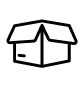Simple line drawing of an open cardboard box.