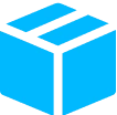 Blue 3D cube icon with white accents.