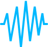 Blue sound wave icon on a transparent background.
