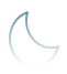 Simple icon of a crescent moon in blue and white.