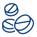 Illustration of three blue outlined pills on a white background.
