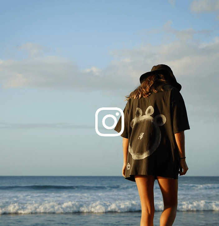 Person in gray top and patterned white pants with Instagram logo overlay.