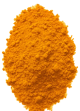 A small, oval-shaped pile of orange-yellow powder against a transparent background.