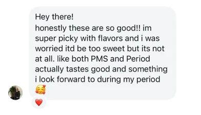A screenshot of a positive text message review with heart and smiling face emojis.