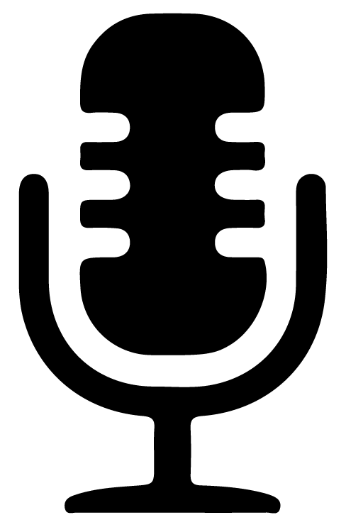 Black silhouette of a vintage microphone on a white background.