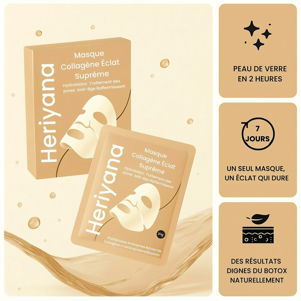 Heriyana Collagen Mask packaging with product benefits highlighted on the side.