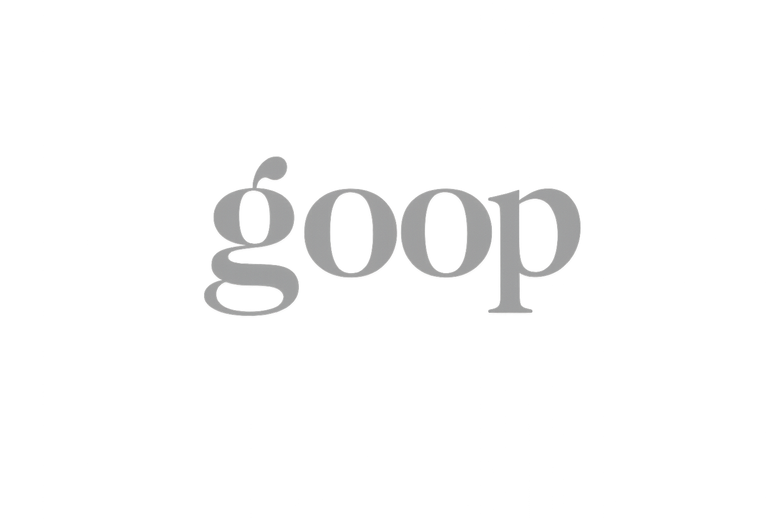 The Goop logo in a light grey, embossed serif font on a grey background.