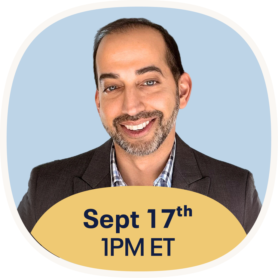 A smiling man in a blazer. A text overlay reads 'Sept 17th 1PM ET'.