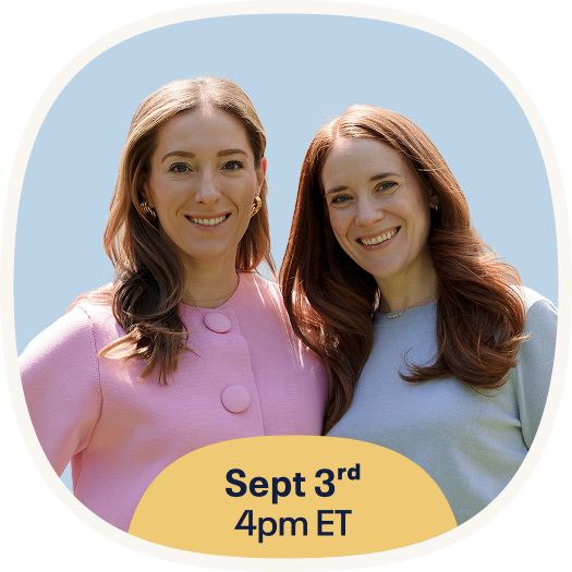 A circular photo of two smiling women, with text overlay reading, 'Sept 3rd 12PM ET'.