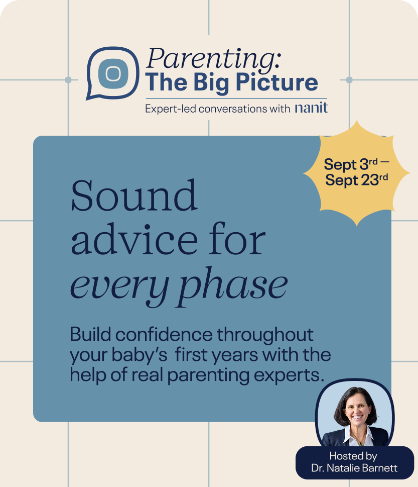 Promotional graphic for an event called 'Parenting: The Big Picture,' hosted by Dr. Natalie Barnett from September 3rd-23rd.