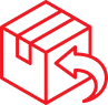 Red outline of a box with a return arrow.