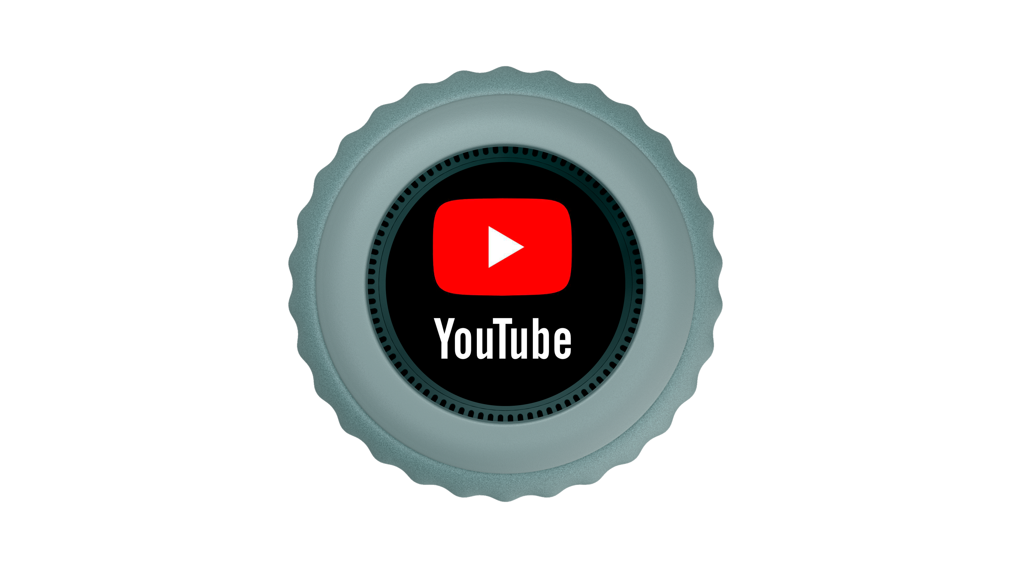 Circular YouTube logo with a metallic rim on a transparent background.