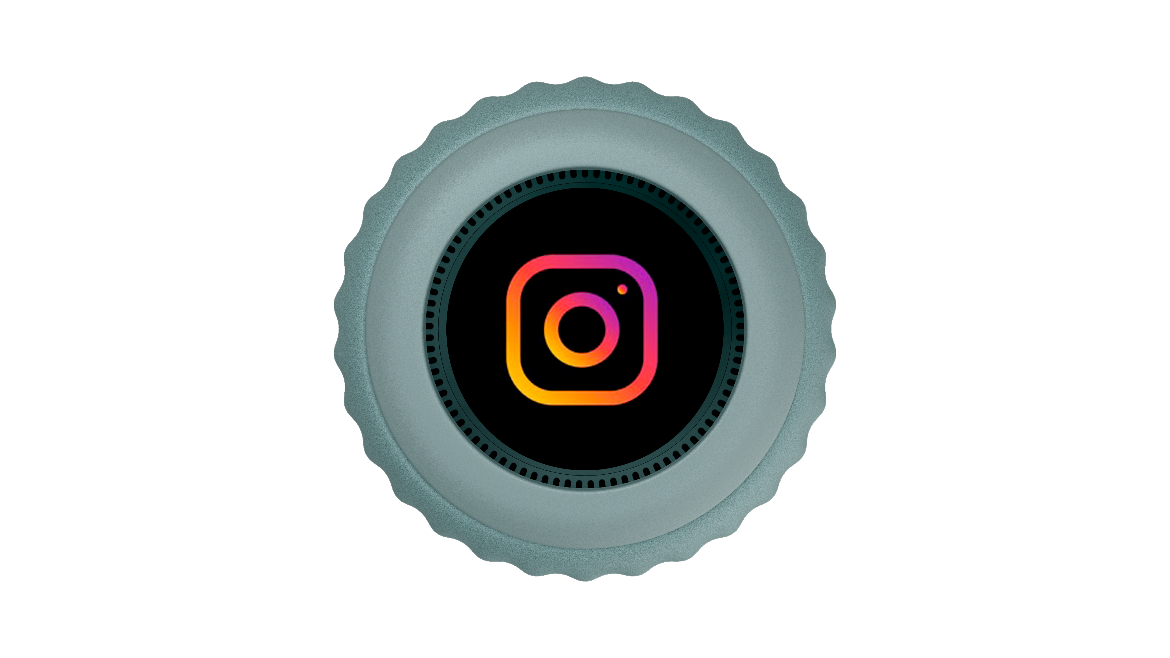 Gradient Instagram logo on a circular gray background.