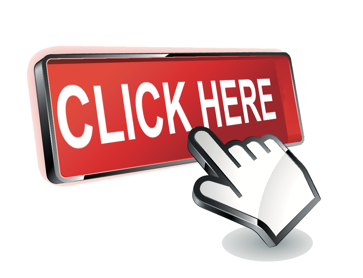 A hand cursor icon pointing at a red rectangular button with the text 'CLICK HERE'.