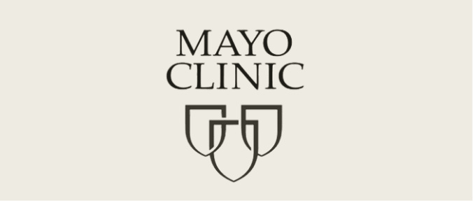 Mayo Clinic logo with three interlocking shields below text.