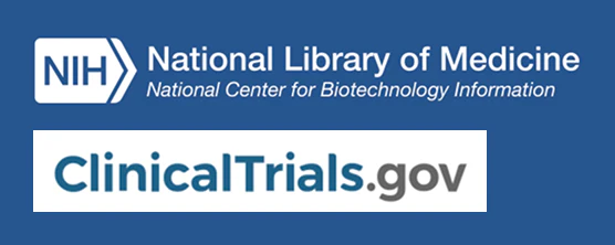 NIH National Library of Medicine and ClinicalTrials.gov logos on a blue background.