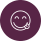 White line drawing of a smiling face on a purple circle.