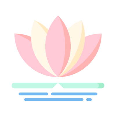 A stylized icon of a pink and cream lotus flower floating on water.