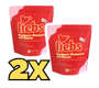 A 2x graphic in front of two red and pink pouches of 'liebs' brand pet food.