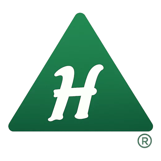 Green triangle with a white letter 'H' inside.