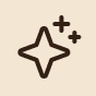 Simple star icon with two smaller stars on a beige background.